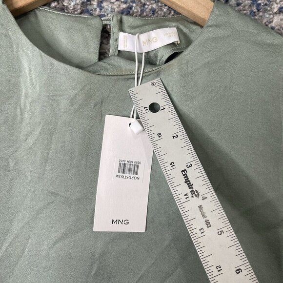 Mango Womens Long Satin Blouse Top Green Size 6 - Picture 9 of 9